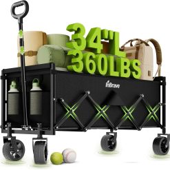Discount InBrave 34 Extra Long Collapsible Wagon Cart, 360LBS Capacity, Black