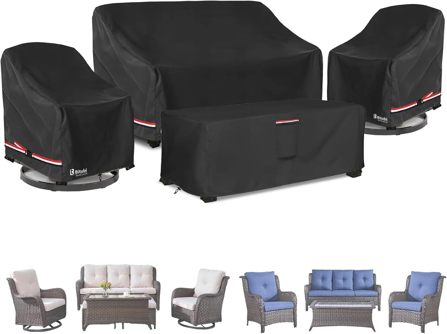 Discount Bitubi Outdoor Waterproof Patio Furniture Covers 4-Piece Set for Swivel Rocker Chairs, Patio 3-Seater Sofa 76in - Image 5