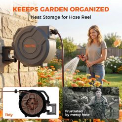 Alternative view of Discount Retractable Garden Hose Reel 5/8 inch x 100 ft Wall-Mounted 9 Pattern Nozzle Any Length Lock Automatic Slow