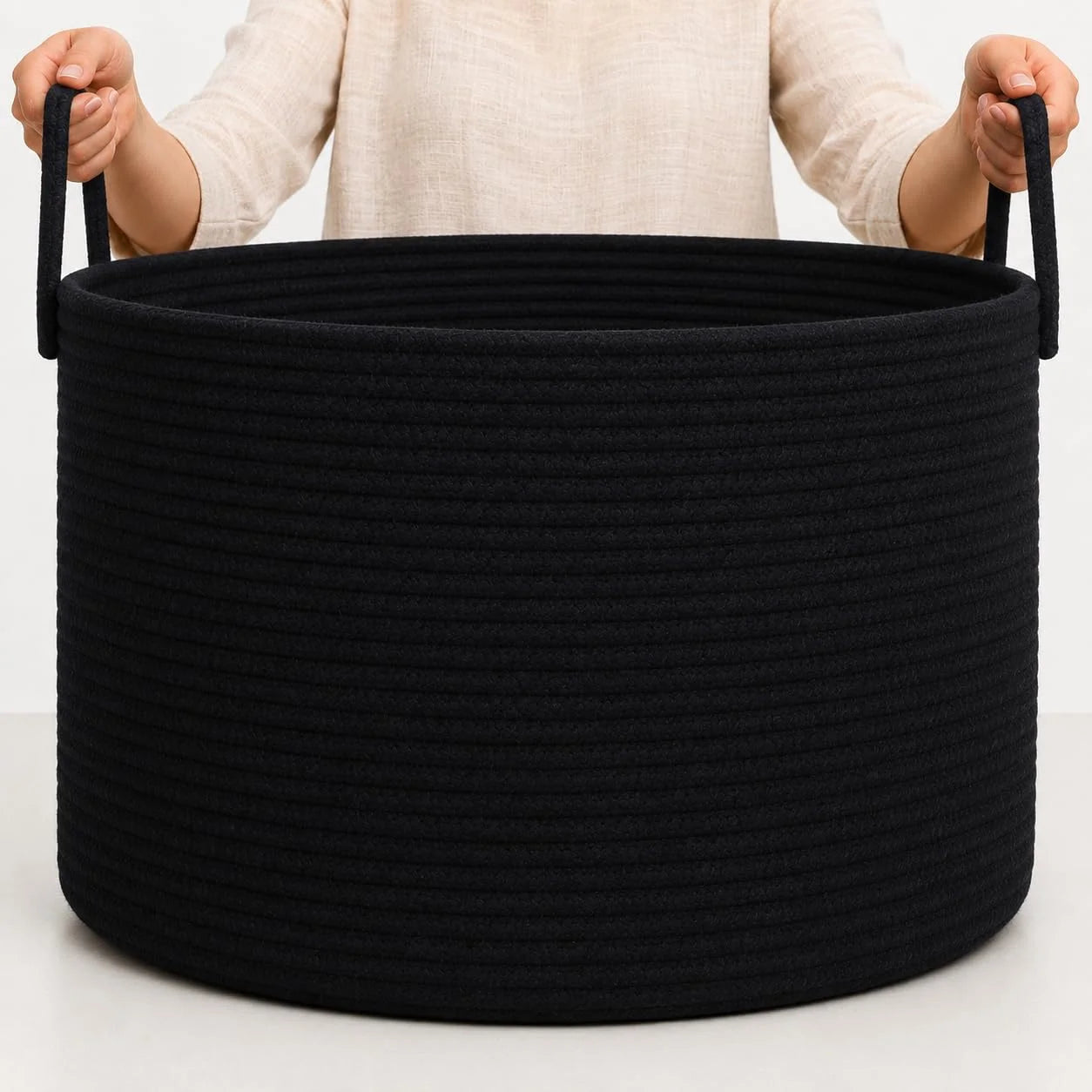 Discount OrganiHaus Round Toy Basket & Blanket Basket, Cotton Rope 20×13, Full Honey, Round Cotton Rope Basket, 20×13 - Image 14