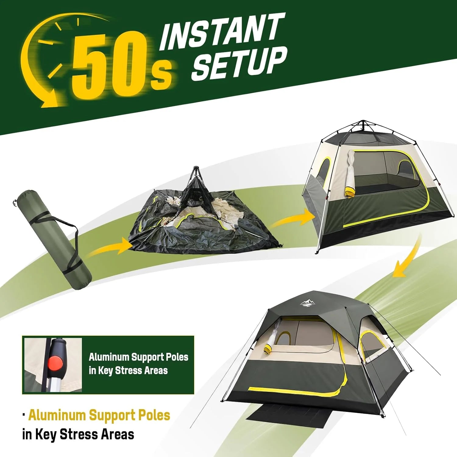 Discount 4 Person Instant Tents for Camping Setup in 50s, Cabin Tent with Rainfly, Waterproof Windproof Camping Tent - Image 3