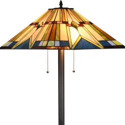Alternative view of Discount Tiffany Style Floor Lamp Vintage Stained Glass Shade 65″ Tall Mission Floor Standing Reading Corner Light