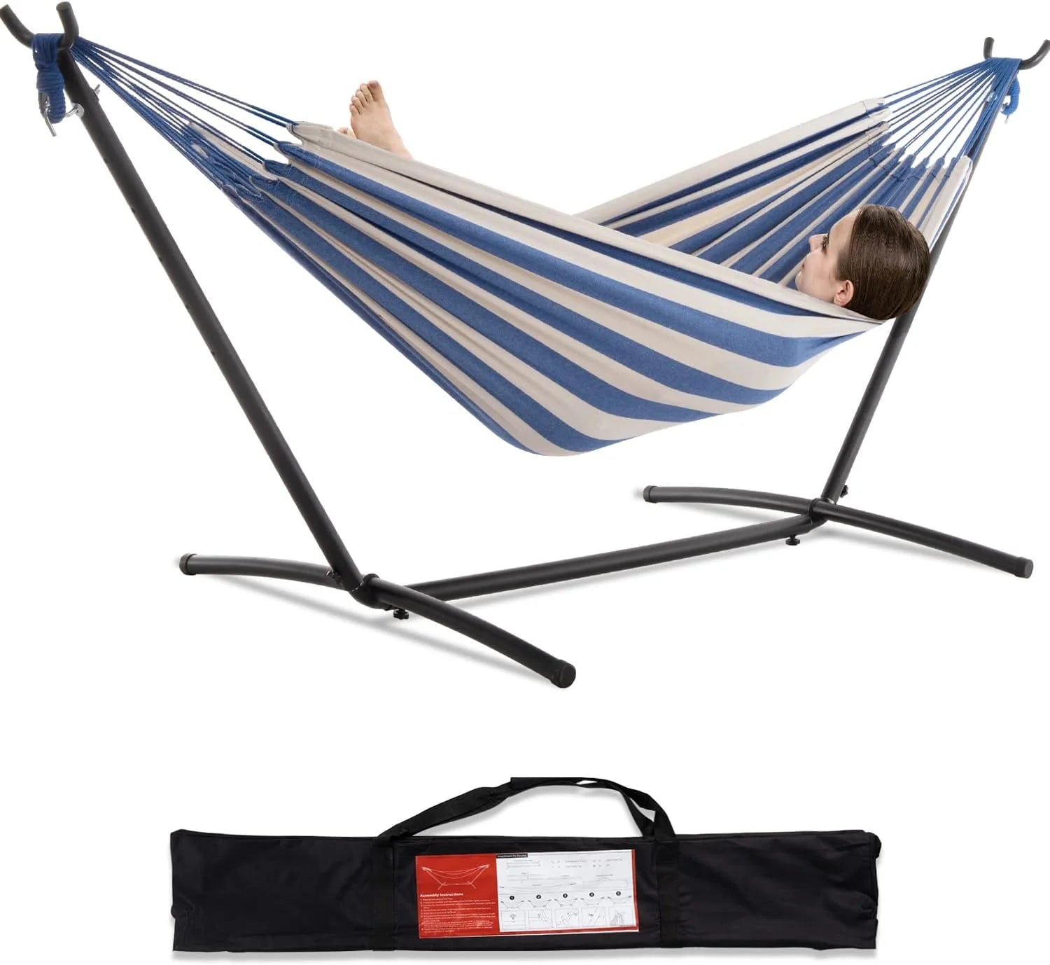 Discount Double Hammock with Stand for Outside, Heavy-Duty, Portable (Coffee)