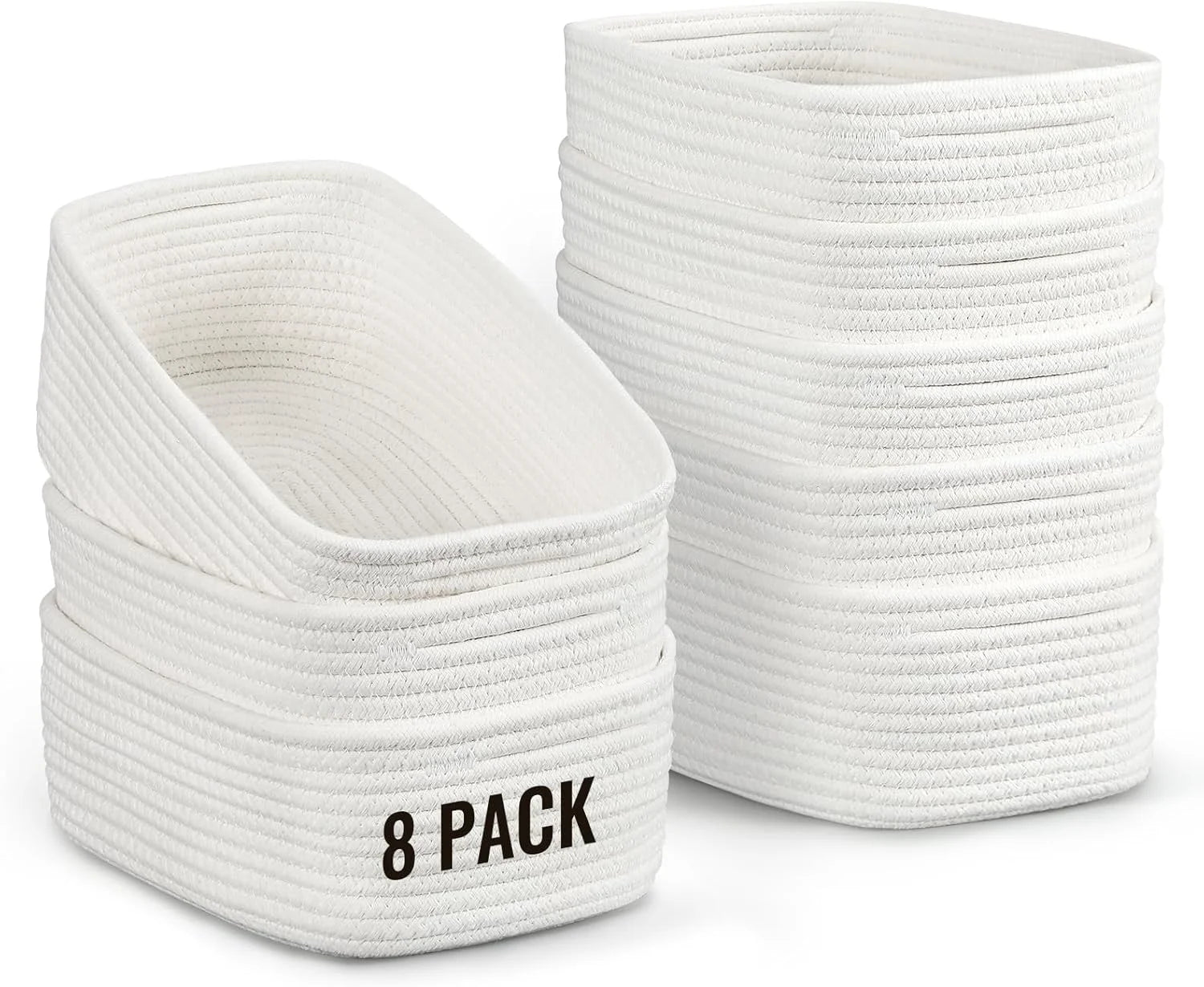 Discount Small Storage Organizing Baskets, Woven Rope Bins for Bathroom, Closet, Shelf Organizer - Image 3
