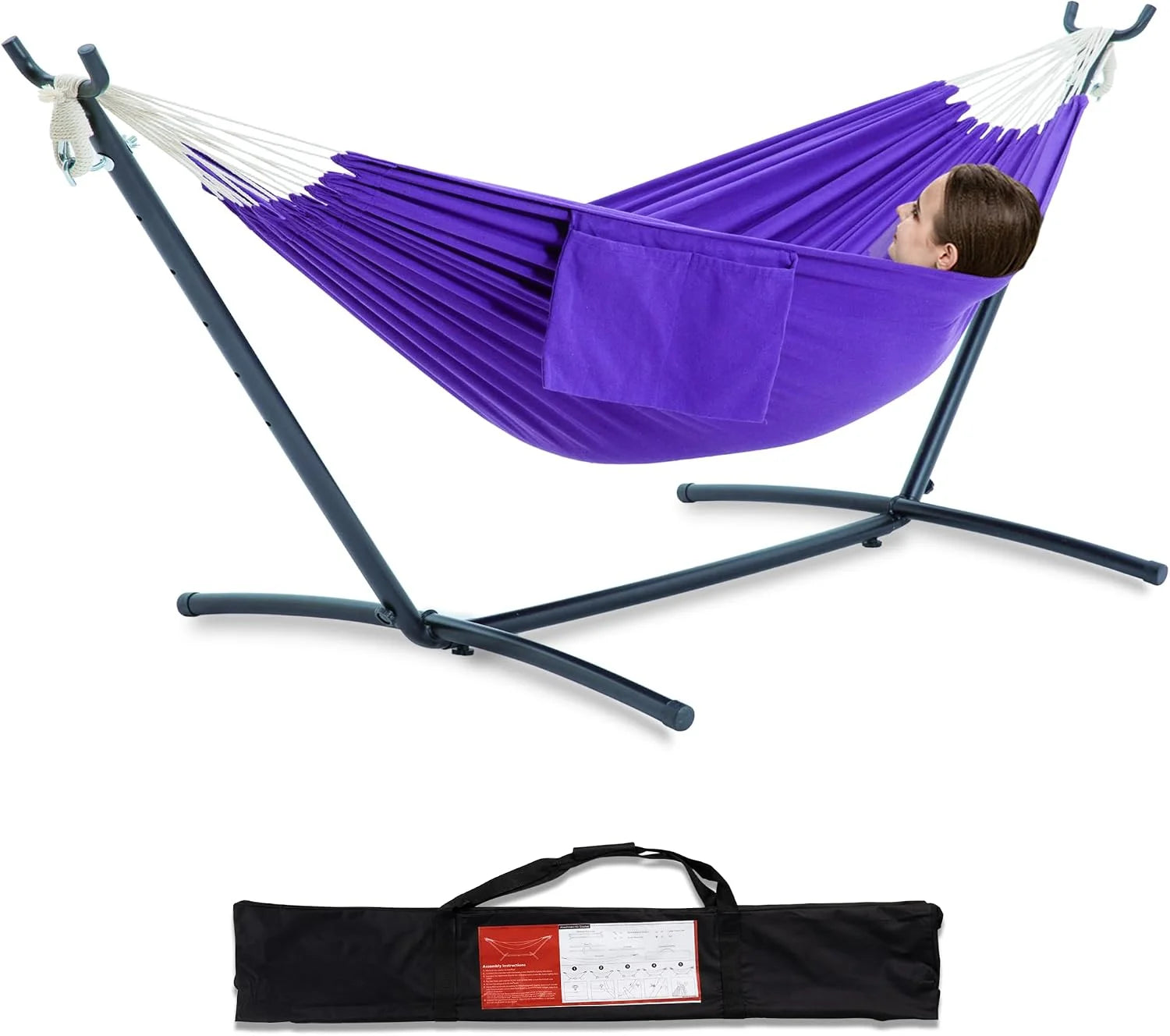 Discount Double Hammock with Stand for Outside, Heavy-Duty, Portable (Coffee) - Image 15