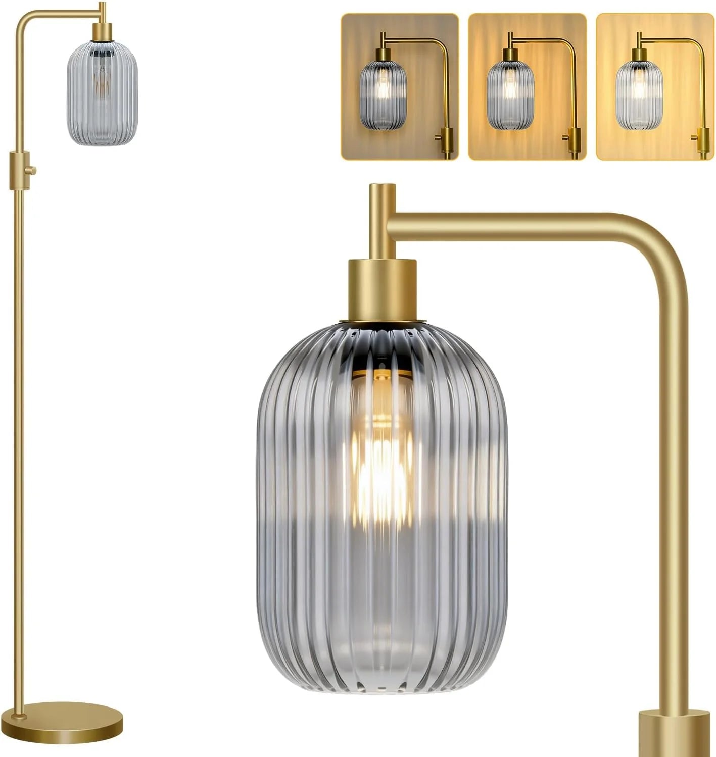 Discount Dimmable Floor Lamp for Living Room with Clear Glass Lampshade, Bulb Included, 900LM, Arc Standing Tall Lamp for Bedroom - Image 12