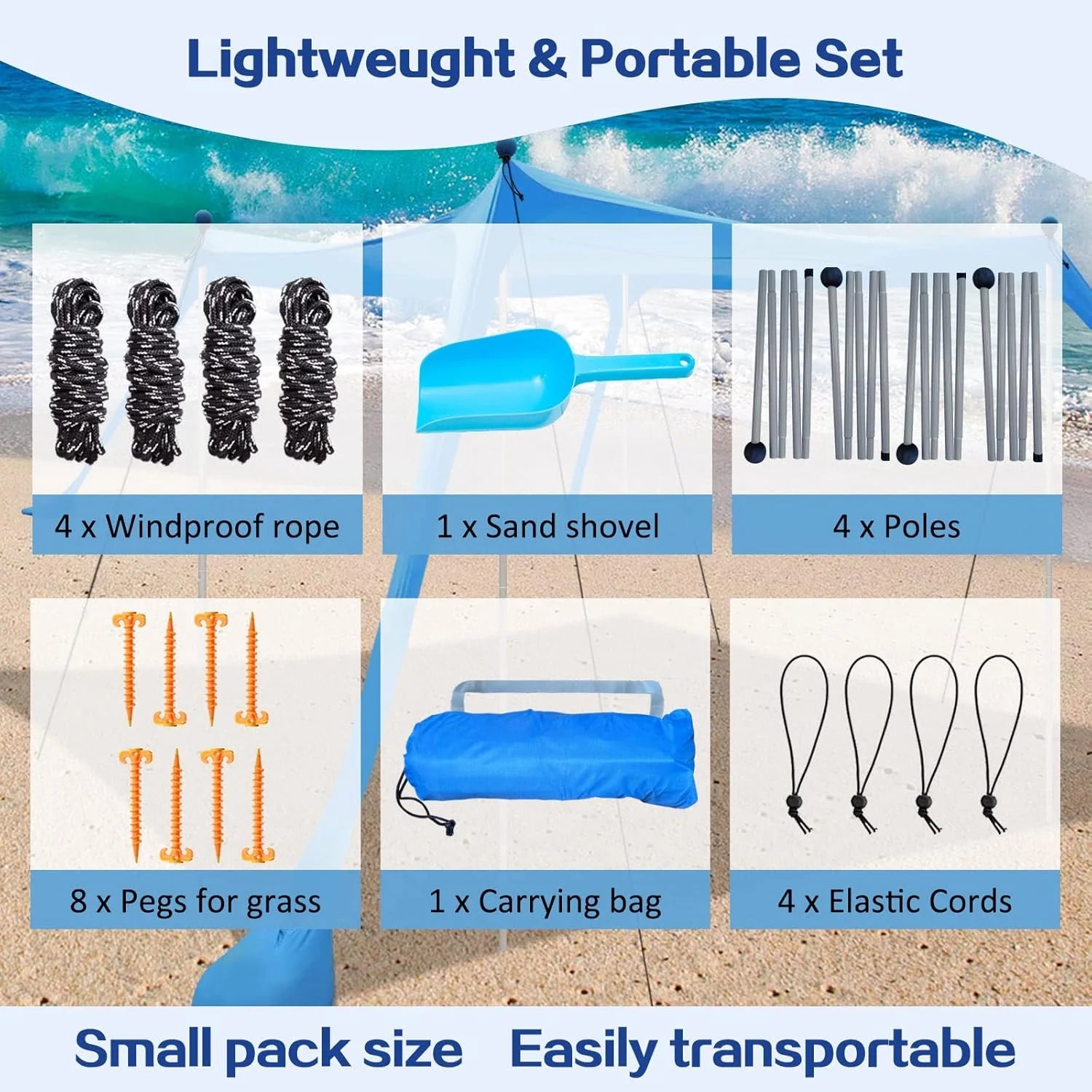 Special Beach Canopy Beach Tent UPF50+ 11×11 FT Easy to Setup Extra Windproof Rope Sun Shelter Beach Shade Canopy with 4 - Image 4