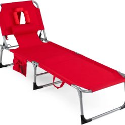 Discount Tanning Chair with Face Hole, Folding Beach Lounge Chair with 4-Position Adjustable Backrest, Camping (1