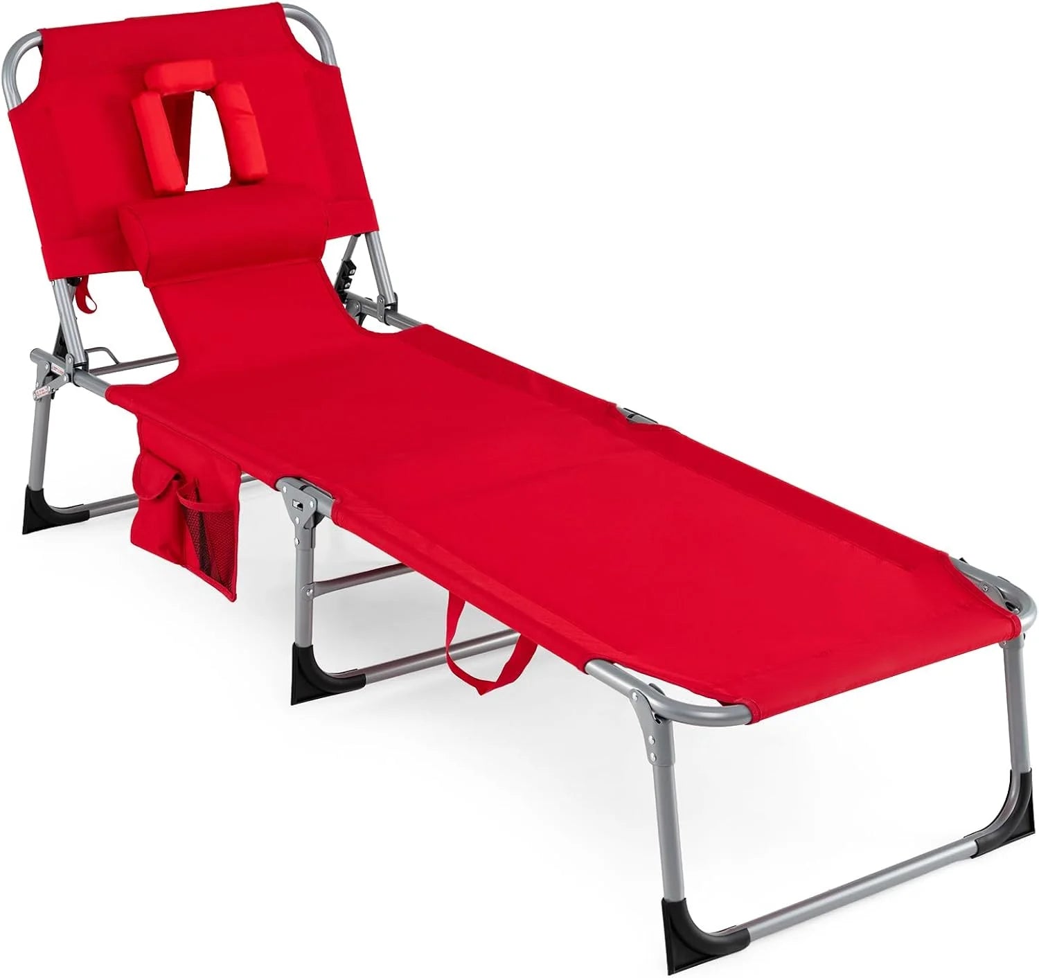 Discount Tanning Chair with Face Hole, Folding Beach Lounge Chair with 4-Position Adjustable Backrest, Camping (1