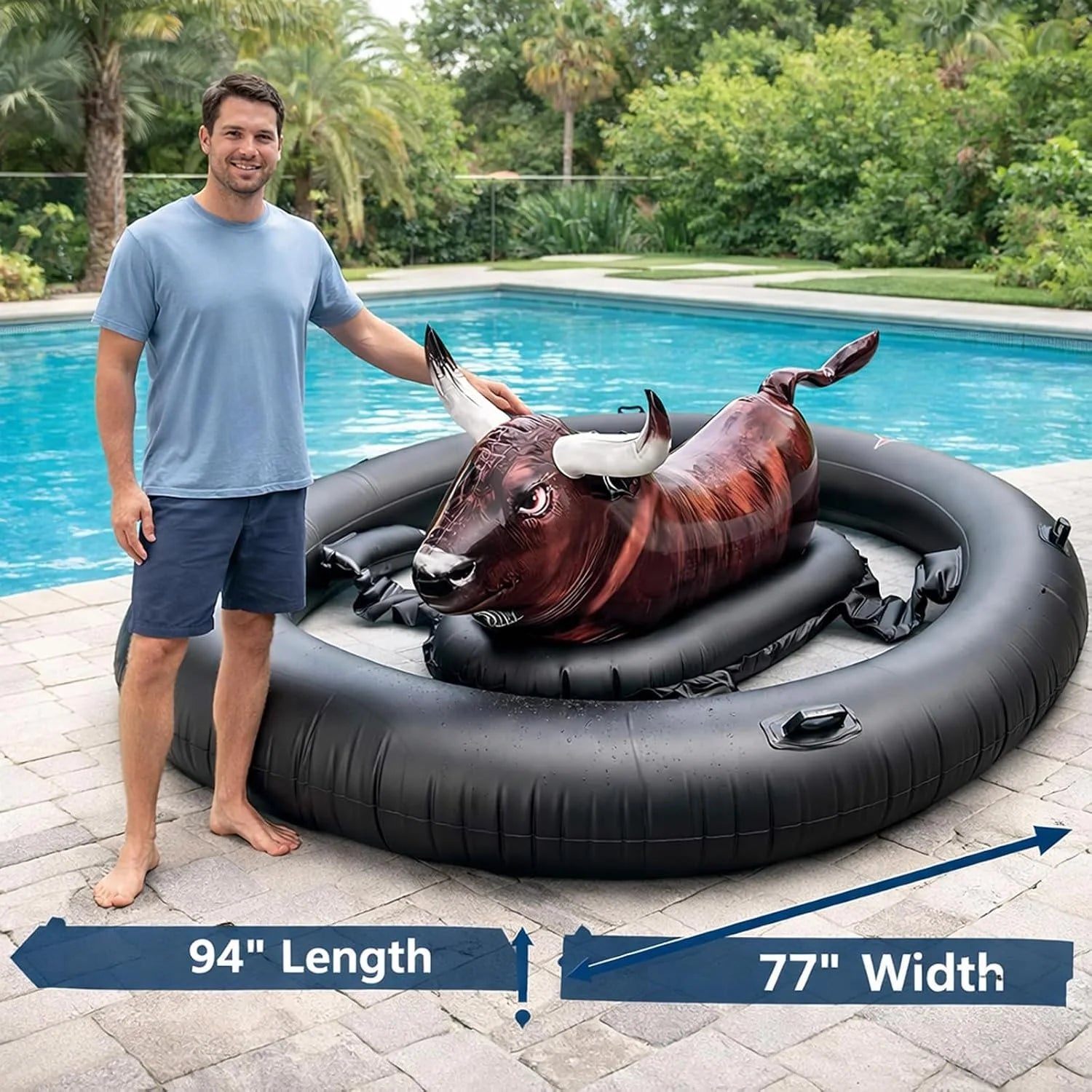 Discount Realistic Bullfighter Mount Children Water Inflatable Toys Adult Thick Floating Row Inflatable Bull Water Toys - Image 4