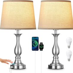 Alternative view of Discount Bedside Table Lamp Touch Control Bedroom Lamps with USB A and C Charging Port 3 Way Dimmable Touch Lamps for Nightstand