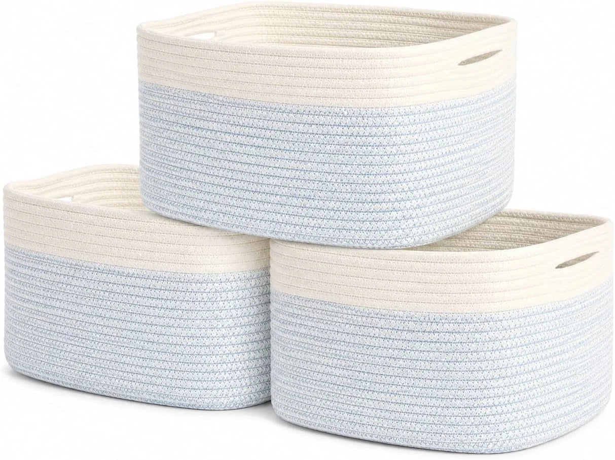 Discount OrganiHaus Cotton Rope Baskets for Shelves, Set of 3, 15x9x10, Handwoven, a toy bin and organizer for towels - Image 19