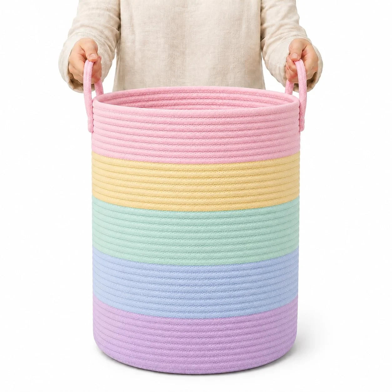 Discount OrganiHaus Round Toy Basket & Blanket Basket, Cotton Rope 20×13, Full Honey, Round Cotton Rope Basket, 20×13 - Image 21