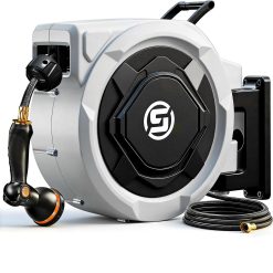 Alternative view of Discount Retractable Garden Hose Reel, 1/2 x 100ft Wall Mounted Hose Reel with 3/4" Brass Fitting & 10-Pattern Nozzle
