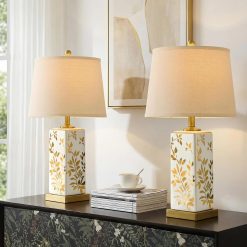 Discount Vortether 20.5 Small Bedside Lamps Set of 2 with 5FT Cord, Green Ceramic Modern Farmhouse Table Lamps for Nightstand