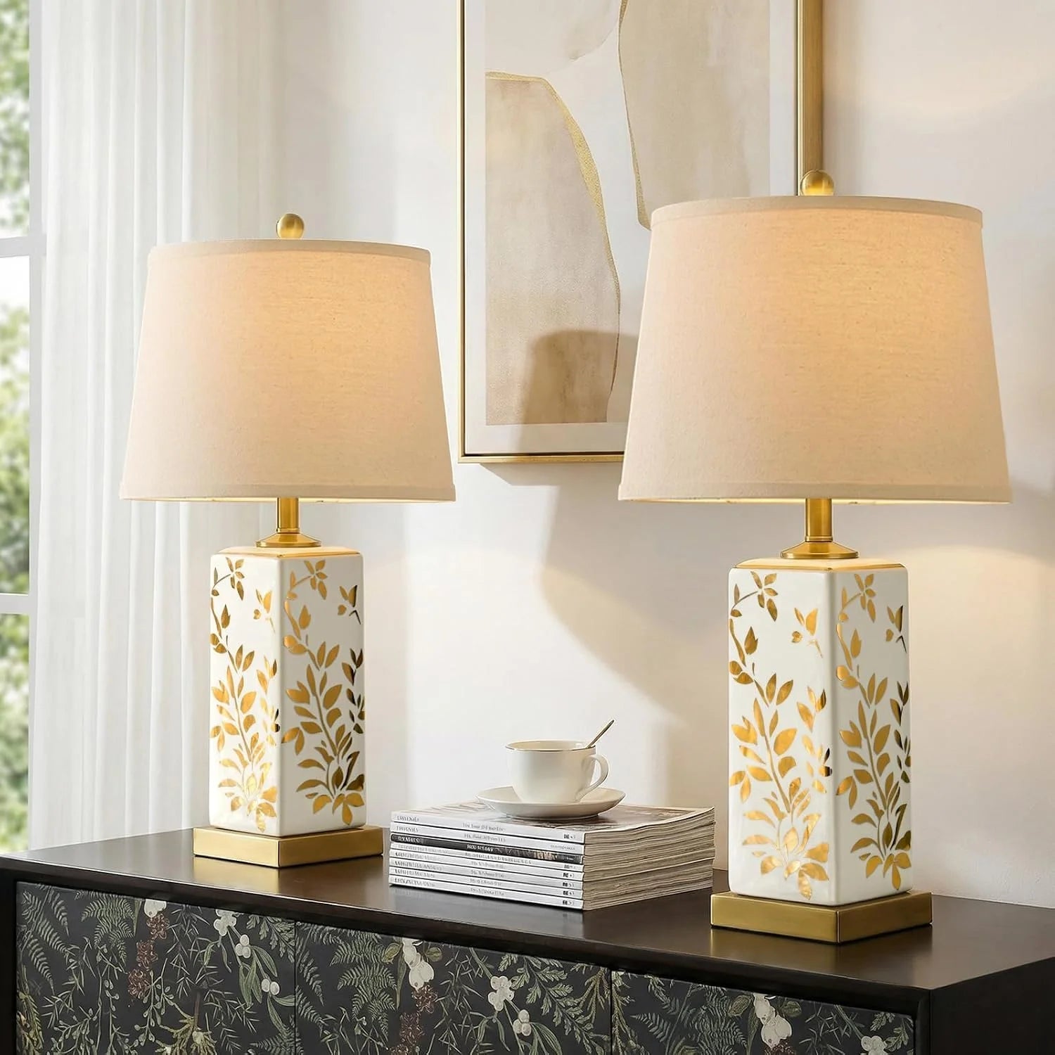 Discount Vortether 20.5 Small Bedside Lamps Set of 2 with 5FT Cord, Green Ceramic Modern Farmhouse Table Lamps for Nightstand