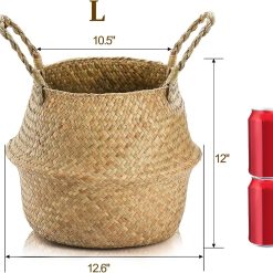 Alternative view of Discount Woven Seagrass Plant Basket with Handles, Ideal Wicker Baskets Storage Plant Pot Baskets for Laundry