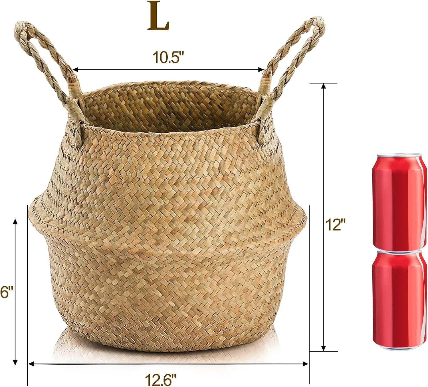 Discount Woven Seagrass Plant Basket with Handles, Ideal Wicker Baskets Storage Plant Pot Baskets for Laundry - Image 2