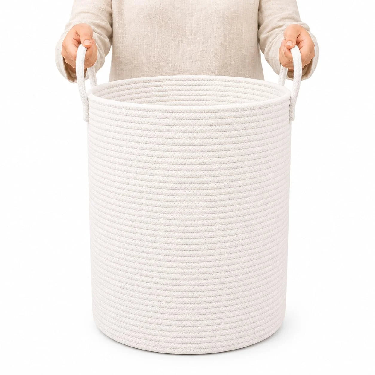 Discount OrganiHaus Round Toy Basket & Blanket Basket, Cotton Rope 20×13, Full Honey, Round Cotton Rope Basket, 20×13 - Image 29