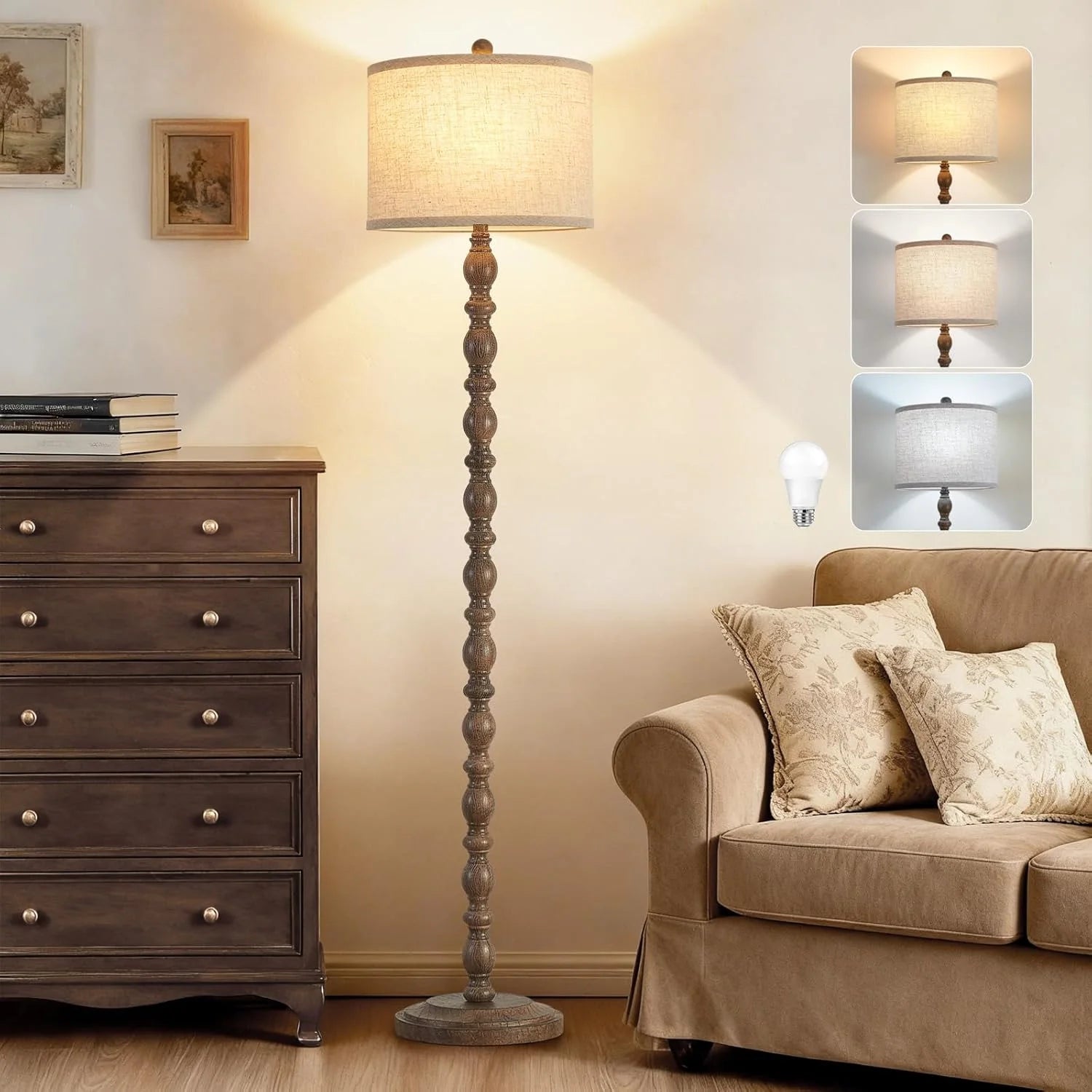 Discount 62 Floor Lamp, Rotary Switch, Rustic Resin Tall Lamps for Living Room - Image 3
