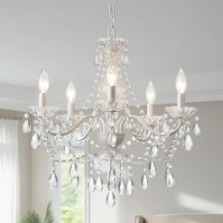 Discount Crystal Gold Chandelier, 5 Light, Glass Crystal Hanging Pendant Lighting