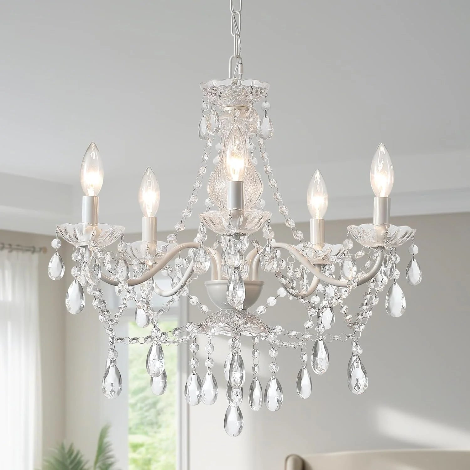 Discount Crystal Gold Chandelier, 5 Light, Glass Crystal Hanging Pendant Lighting