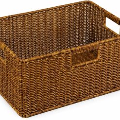 Alternative view of Discount Wicker Basket, Water Hyacinth Wicker Storage Organizing Basket, Rectangular Basket for Shelves, Rattan