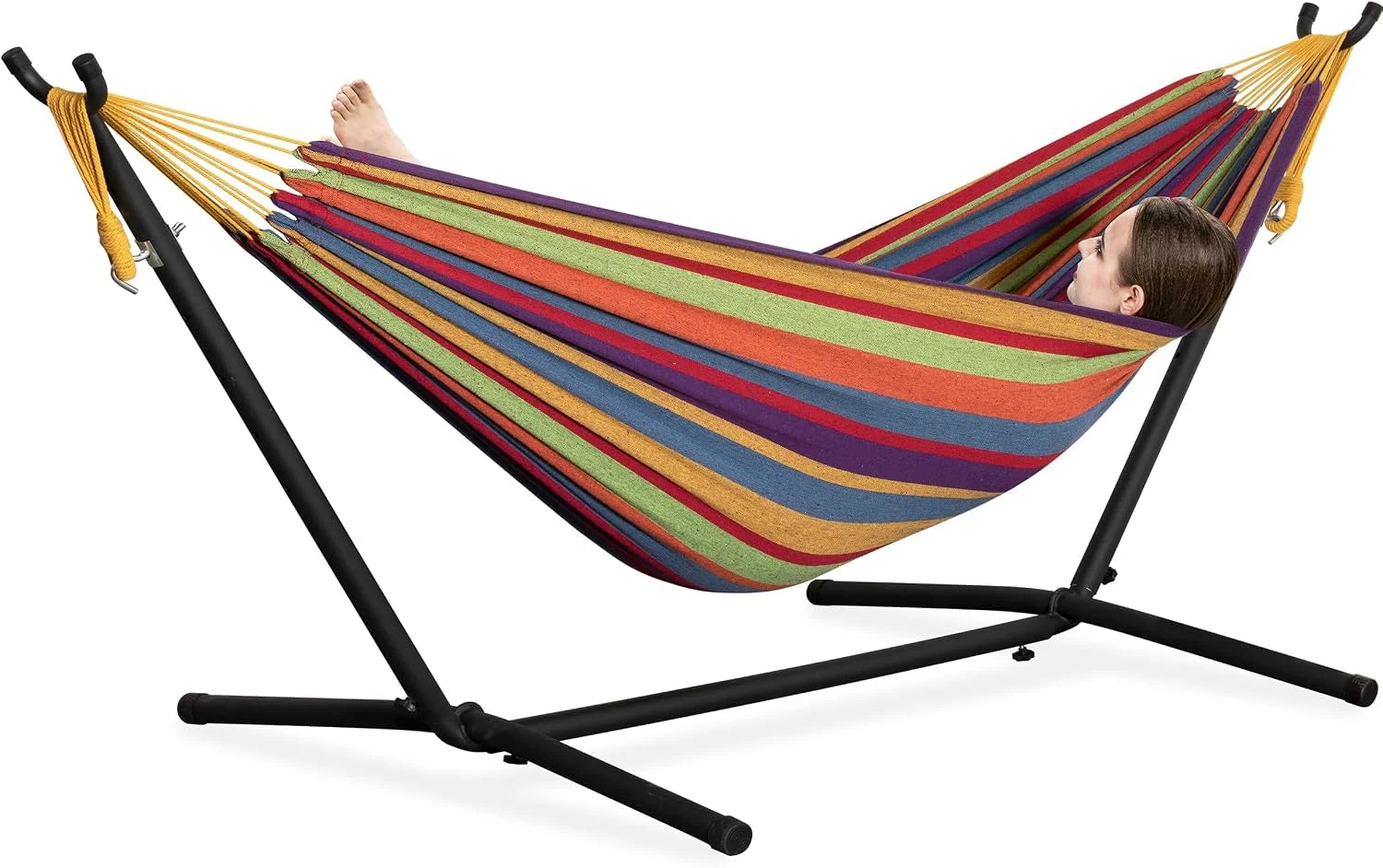 Discount Double Hammock with Stand for Outside, Heavy-Duty, Portable (Coffee) - Image 10