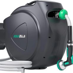 Discount Retractable Garden Hose Reel, 5/8 in x 100 ft Automatic Wall Mount Heavy Duty Automatic Water Hose Reel with 9 Patterns