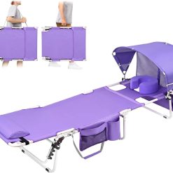 Discount Tanning Chair with Sun Canopy Face Hole Softer Padded Adjustable Washable, Heavy Duty Layout Folding Lounge Chair