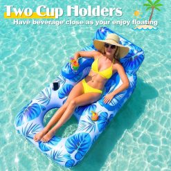 Alternative view of Discount Pool Floats Adult, 65 Thicken PVC Inflatable Pool Float Lounger Rafts with Cup & Phone Holder & Headrest