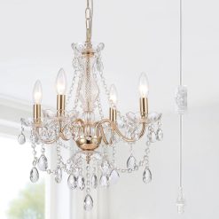 Alternative view of Discount Crystal Gold Chandelier, 5 Light, Glass Crystal Hanging Pendant Lighting