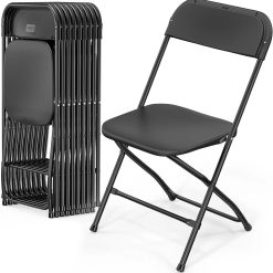 Discount 10 Pack White Plastic Folding Chair, Indoor Outdoor Portable Stackable Commercial Seat with Steel Frame 350lb.