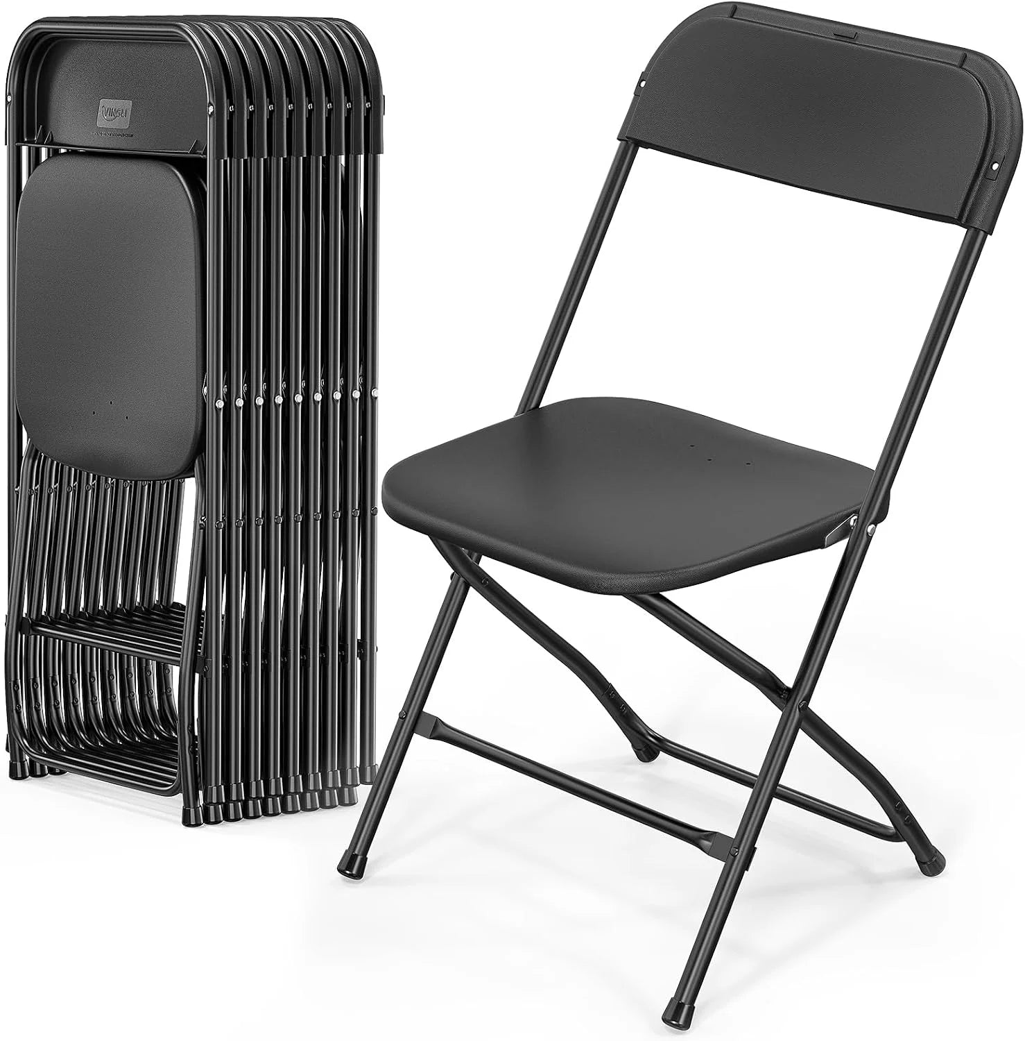 Discount 10 Pack White Plastic Folding Chair, Indoor Outdoor Portable Stackable Commercial Seat with Steel Frame 350lb.