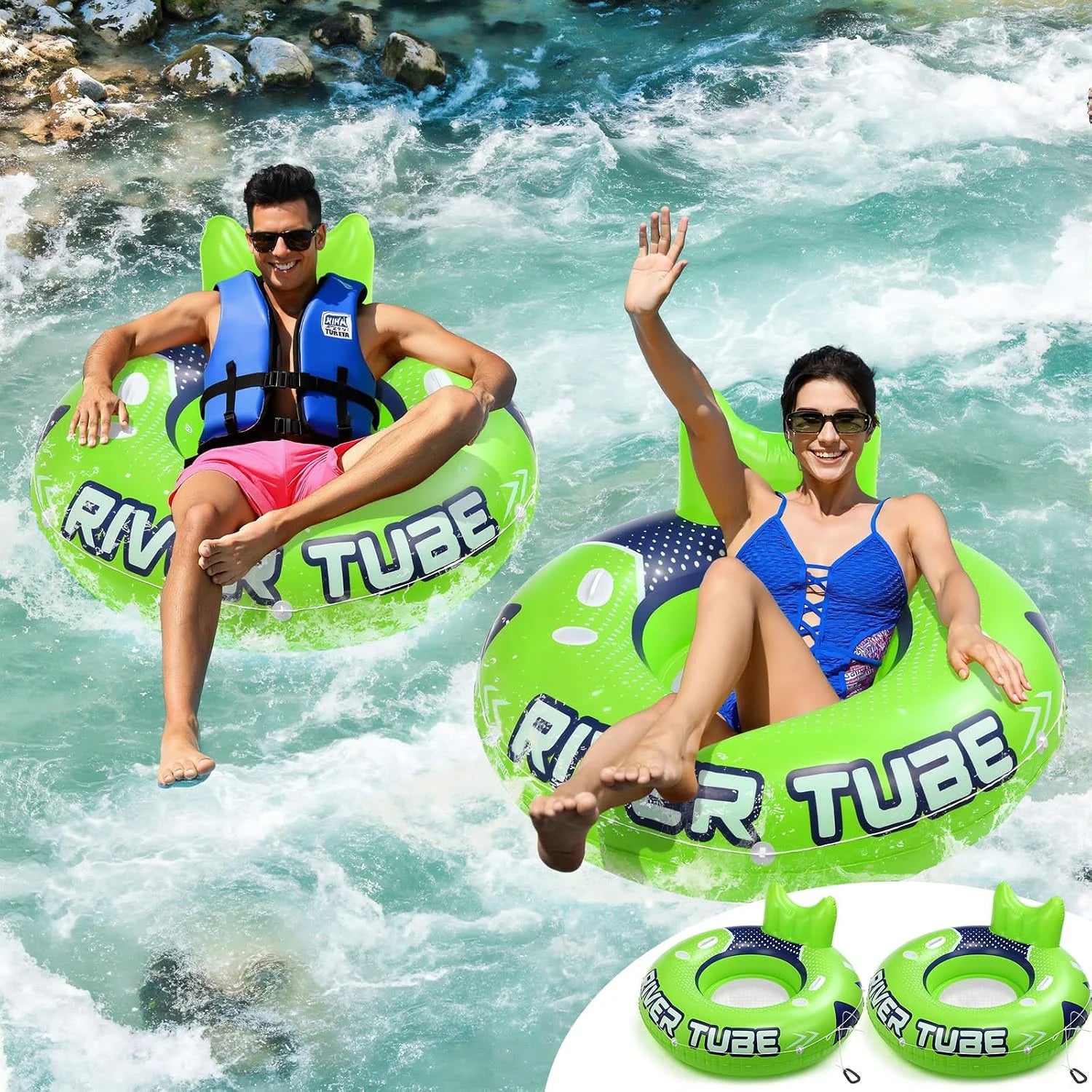 Discount Glimin 2 Pcs Green Blue 53 Heavy Duty River Tube Float Inflatable Pool Floating Tube for Adult Large River Raft Water - Image 5
