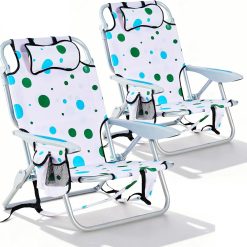 Alternative view of Discount 2 Pack Lightweight Portable Camping Beach Chair for Adults, Outdoor Lay Flat Folding Beach Chairs with 5