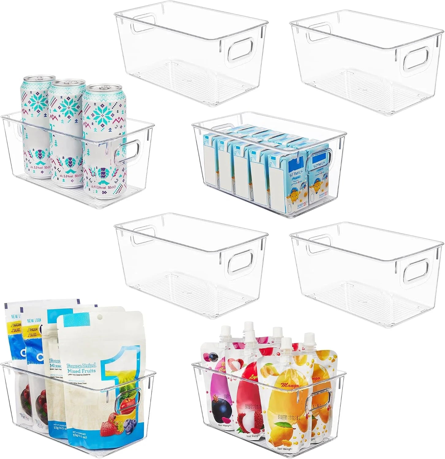 Discount 6 Pack Clear Storage Bins, Pantry Organizer Bins with Handle, Large, BPA-free Plastic Bins, Pantry Storage