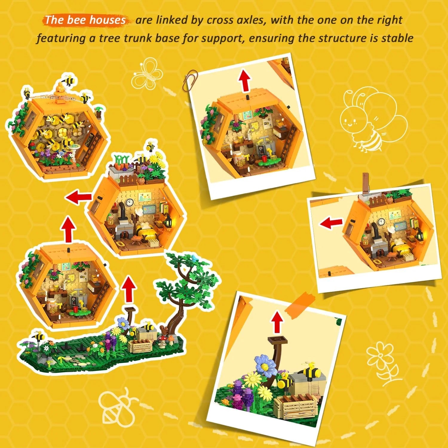 Discount Bee Treehouse Building Set with Lights for Adults, Farm House Kit, Collectible Cabin Home Decor Gift for Boys - Image 2