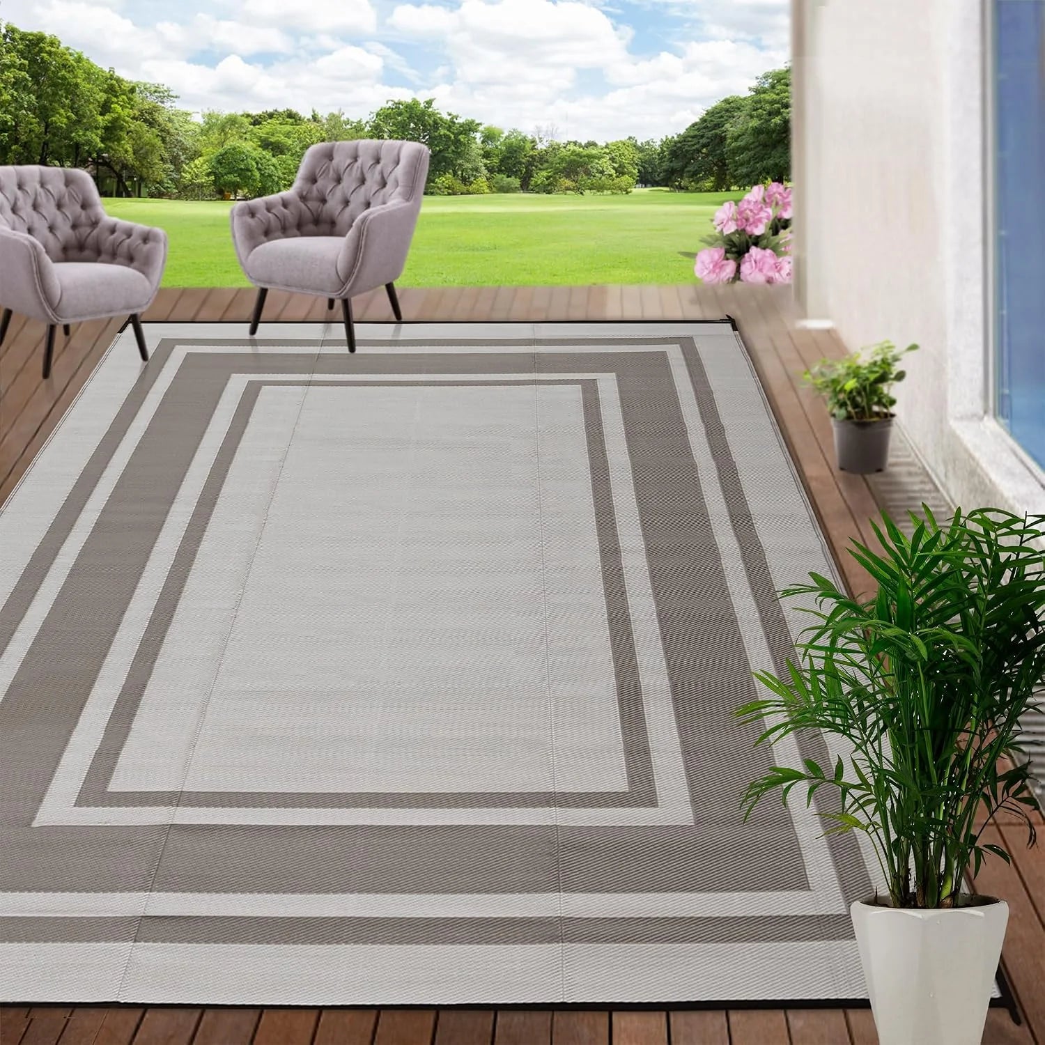 Discount RURALITY Outdoor Rugs 8"x10" Waterproof for Patios Clearance, Plastic Straw Mats for RV - Image 2