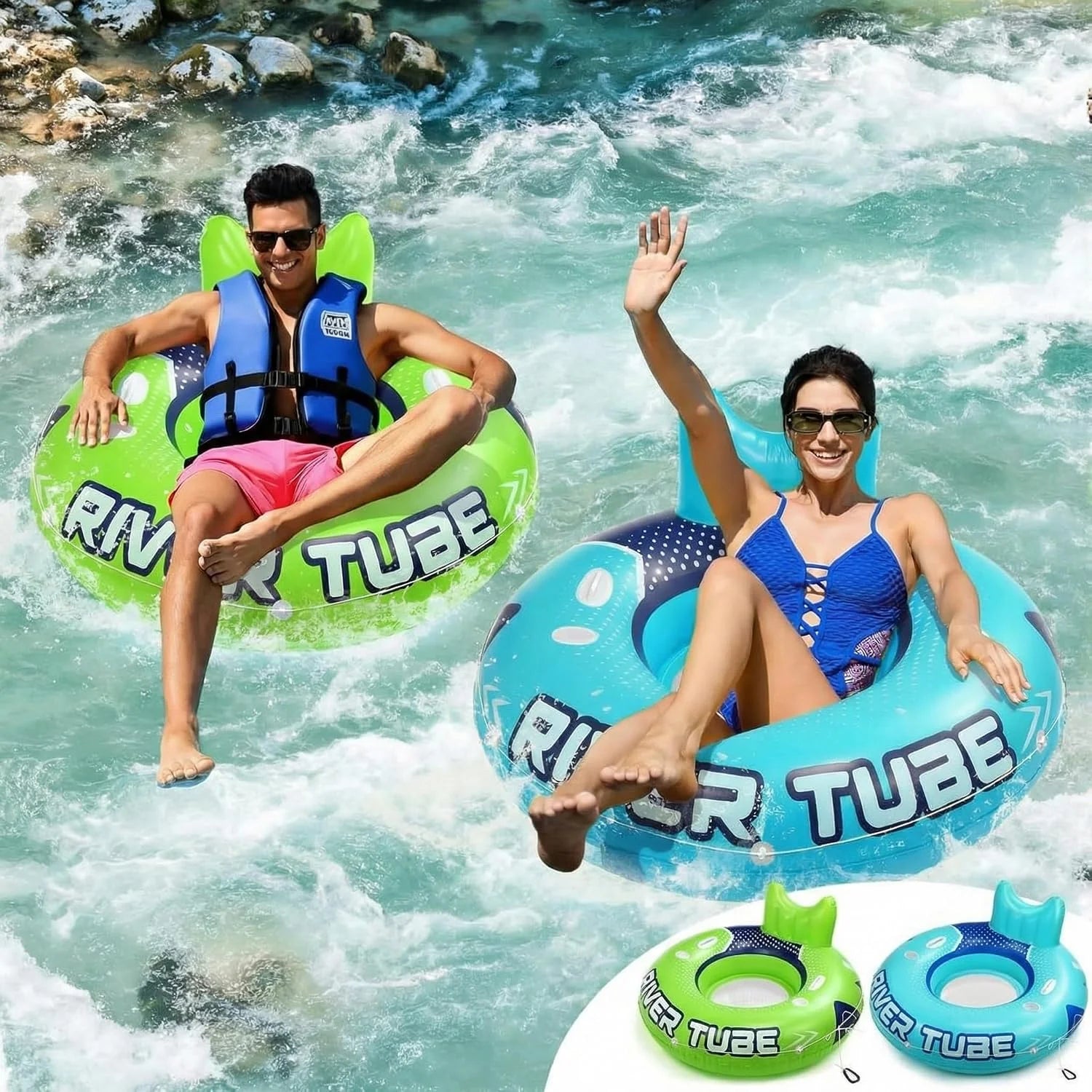Discount Glimin 2 Pcs Green Blue 53 Heavy Duty River Tube Float Inflatable Pool Floating Tube for Adult Large River Raft Water - Image 4