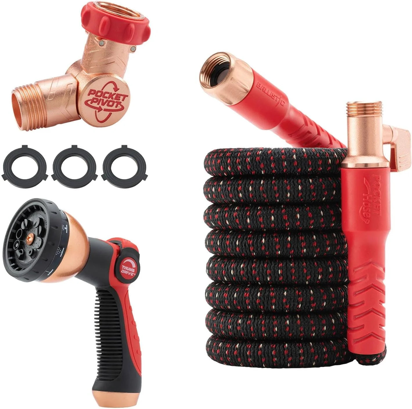 Discount Pocket Hose Ballistic 50 FT Expandable Garden Hose, No-Kink, 360° swiveling pocket pivot connector