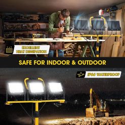 Alternative view of Discount 21000Lumen LED Work Lights with Stand, 3 Head Portable Work Light with 16FT Cord, IP66 Waterproof Tripod