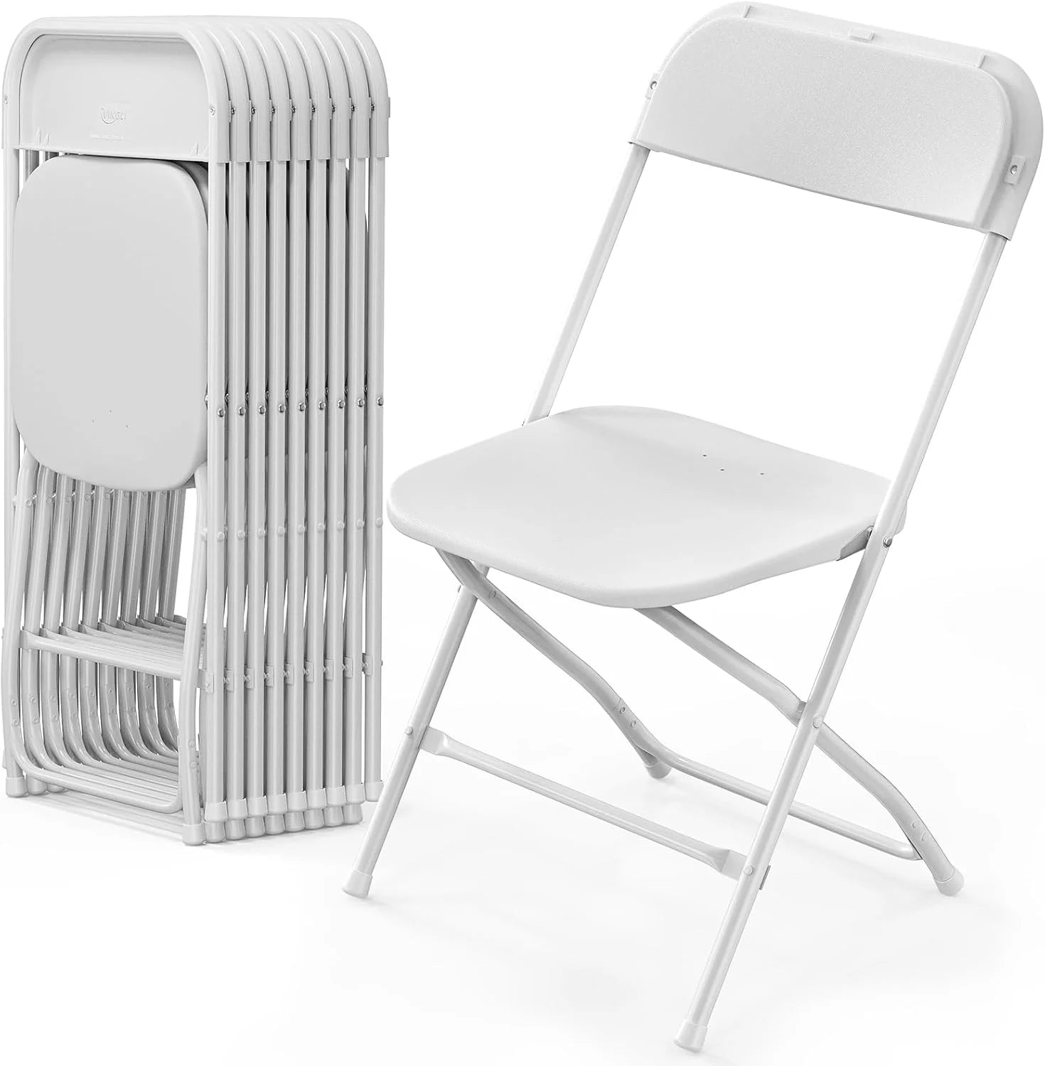 Discount 10 Pack White Plastic Folding Chair, Indoor Outdoor Portable Stackable Commercial Seat with Steel Frame 350lb. - Image 5