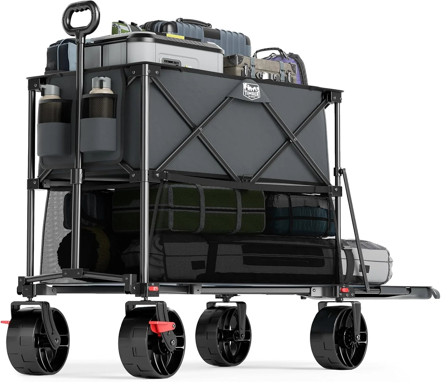 Discount TIMBER RIDGE 400L Folding Double Decker Wagon with Brakes, 54 Extra Long