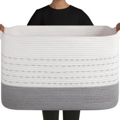 Alternative view of Discount Large Blanket Basket, Storage Baskets with Handle, Rectangle Woven Cotton Rope Basket, Toy Organizer Bins, 22 x