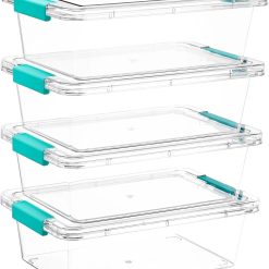 Discount 4 Pack 6 Qt Plastic Storage Bins with Lids, Clear Sensory Bins, Stackable Containers for Organizing School