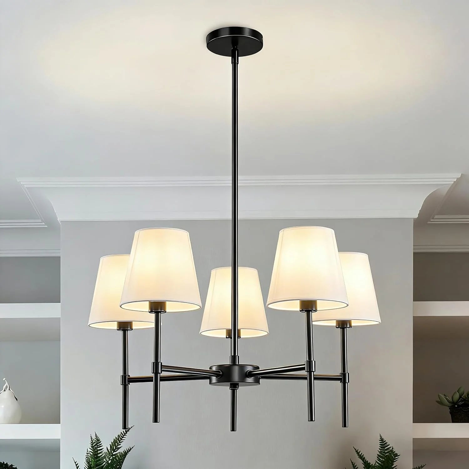 Discount Dining Room Chandeliers Light, 5-Light Gold Modern Chandeliers Light Fixtures with White Fabric Shade - Image 2