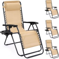 Discount Zero Gravity Chairs Set of 2, Lounge Chair Folding Portable Adjustable Camping Reclining Chairs with Adjustable Pollow