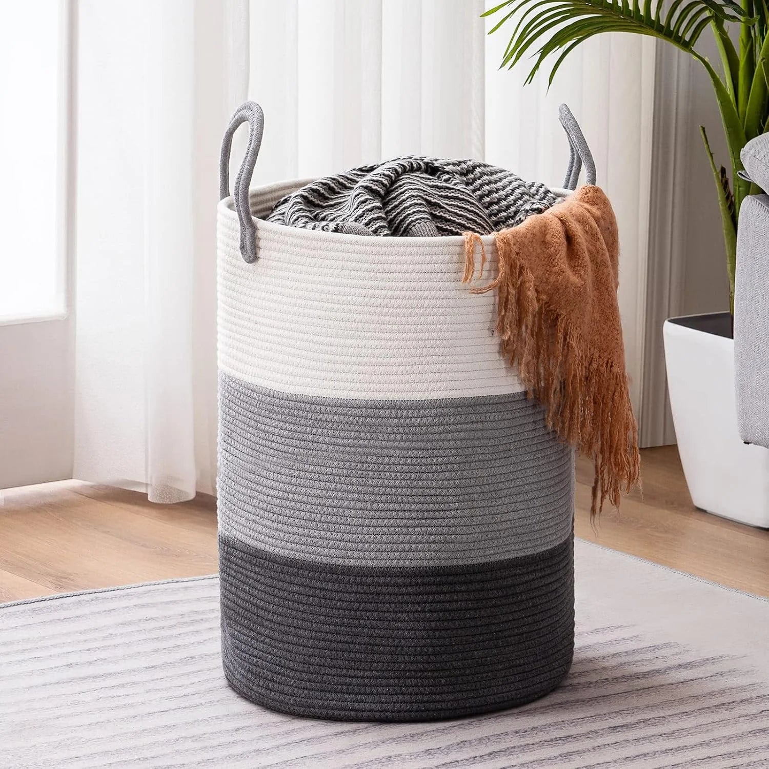 Discount YOUDENOVA Jute Rope Laundry Hamper Basket, 58L Blanket Basket for Nursery, Large Woven Laundry Hamper with Sturdy - Image 3