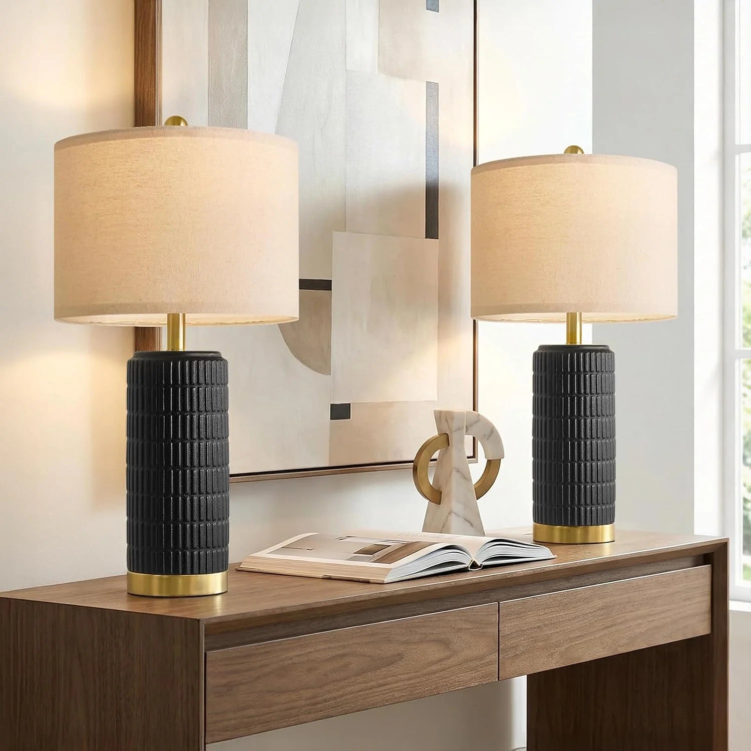 Discount PoKat Small Bedside Table Lamps Set of 2 for Bedroom Living Room, 21.5" Modern Ceramic Nightstand Lamps with Gold Base - Image 5